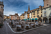  Cafe, restaurant at Piazza delle Erbe, city of Mantua, province of Mantua, Mantova, on the river Mincio, Lombardy, Italy, Europe 