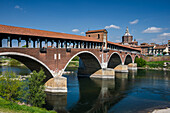  Bridge Ponte Coperto, city of Pavia on the river Ticino, province of Pavia, Lombardy, Italy, Europe 