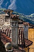  Old chimneys in Orta San Giulio, Lake Orta is a northern Italian lake in the northern Italian, Lago d&#39;Orta, or Cusio, region of Piedmont, Italy, Europe 