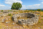 Roundhouse building San Cibrao de Las hill fort Castro Culture archeological site, San Amaro, Ourense, Galicia, Spain