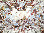  View from below to the painted ceiling of the Orangery, Baroque, Fulda, Hesse, Germany 