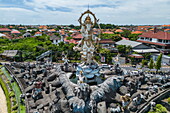  Aerial view of Patung Titi Banda statue at roundabout, Denpasar Timur, Denpasar, Bali, Indonesia 