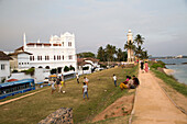 Fort ramparts of historic town of Galle, Sri Lanka, Asia with lighthouse and Meeran Jumma mosque