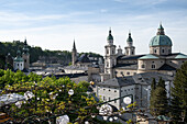  View of the Salzburg Cathedral, Archabbey / Stift St. Peter Salzburg and the Golden Ball, Austria, Europe 