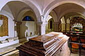  Crypt of the Basilica of St. Arsatius with sarcophagus of St. Arsacius of Milan in Ilmmünster in Upper Bavaria in Germany 