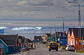 bunte Wohnhäuser, Ilulissat, Jakobshavn, Disko-Bucht, West-Groenland, Grönland