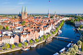  View of the old town and churches of Luebeck, Hanseatic City of Luebeck, Schleswig-Holstein, Germany 