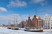 Museum harbor, sailing ships, Untertrave, winter, Hanseatic City of Luebeck, Schleswig-Holstein, Germany 