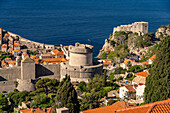  Minceta Fortress and Lovrijenac Fortress seen from above, Dubrovnik, Croatia, Europe  