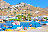 Fisherman pulling fishing nets, Livadi, Serifos Island, Cyclades Islands, Greece