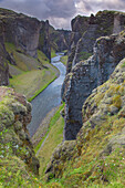  View into the Fjadrargljufur gorge, winter, Iceland 