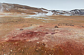  Hveraroend solfatara field on Namafjall mountain in the Krafla volcanic system, Nordurland eystra, Iceland 
