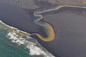Sediementreicher Fluss Affall bei Landeyjarsandur, Luftbild, Sommer, Island