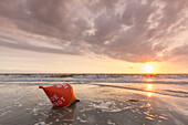  Buoy in the evening in the mudflats, Wadden Sea National Park, North Friesland, Schleswig-Holstein, Germany 