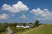  Lighthouse, thatched roof house, Pellworm Island, North Frisia, Schleswig-Holstein, Germany 