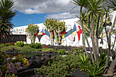 Mural in cactus garden Fundación César Manrique, Taro de Tahíche, Lanzarote, Canary islands, Spain