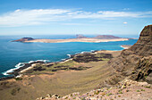 La Graciosa island and El Rio channel,  Chinjo archipelago natural park, Lanzarote, Canary Islands, Spain