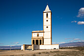 Historic church near Las Salinas, La Almadraba de Monteleva, Cabo de Gata natural park, Nijar, Almeria, Spain