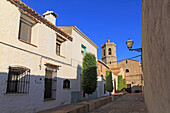 Kirchturm und Häuser, Lliber, Marina Alta, Provinz Alicante, Spanien