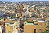 Domed roof of basilica St George church in town centre of Victoria Rabat, Gozo, Malta
