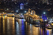  Cruise ship World Odyssey, which is used by the university association Semester at Sea as a floating campus, moored at the pier at night (former ZDF dream ship MS Deutschland), Ho Chi Minh City (Saigon), Vietnam, Asia 