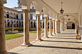 Cloisters collonade marble columns historic courtyard Evora University, Evora, Alto Alentejo, Portugal, Southern Europe