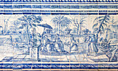 Blue and white azulejo tiles Oriental Far Eastern scene China, University of Evora, Portugal