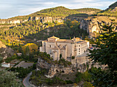 Parador de Cuenca. Saint Paul monastery church building, Cuenca, Castille La Mancha, Spain,  river gorge, Rio Huecar,