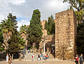 Historic defensive walls of Moorish fortress palace Alcazaba, Malaga, Andalusia, Spain