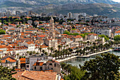 Stadtansicht Split mit Riva Promenade, Kathedrale des hl. Domnius und Diokletianpalast in Split, Kroatien, Europa 