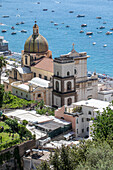  Church of Santa Maria Assunta and beach, Positano, Amalfi Coast, Salerno, Campania, Southern Italy, Italy, Europe, Mediterranean 