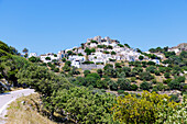  Mountain road and mountain village Emborió (Emporios, Emporio) on the island of Nissyros (Nisyros, Nissiros, Nisiros) in Greece 