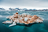   Ice floes and snow-capped mountains in the Isfjord of Spitsbergen, Svalbard, Norway, Arctic 