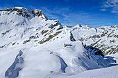  View of Sattelspitze and Lenkjochhütte, Ahrntal, Rieserferner-Ahrn Nature Park, Zillertal Alps, South Tyrol, Italy 