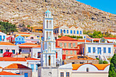 Blick auf die St.-Nikolaus-Kirche, Insel Halki, Chalki, Dodekanes, Griechenland