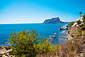 am Felsstrandwanderweg zwischen Calpe und Moraira, Blick nach Calpe, Costa Blanca, Provinz Alicante, Spanien