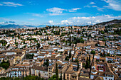  Granada, Albaicin, view from the Alhambra. with the famous viewpoint, San Nicolas in the middle, Granada province, Spain 