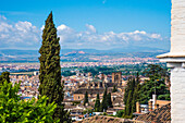  Granada, Albaicin, view from here to Palacio Dar al- Hora and city of Granada, province of Granada Spain 