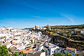  Setenil de las Bodegas, much visited white village, with many houses built into the rock, mostly restaurants, general view, Cadiz province, Spain 