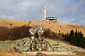 Brennende Fackel Skulptur Buzludzha, Denkmal ehemalige kommunistische Parteizentrale, Bulgarien, Osteuropa