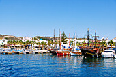  Excursion boats in the harbor in Kardamena on the island of Kos in Greece 