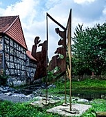 Märchenviertel Niederzwehren, Motiv Bremer Stadtmusikanten, Kassel, Hessen, Deutschland