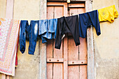 Pune, India, Clothes hanging on a clothes line