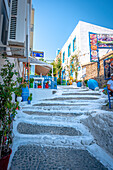 Weiß-Blaue Gasse in Kos-Stadt auf der Insel Kos, Kos-Stadt, Kos, Griechenland