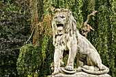 Old statue of a lion in the Kronenburgpark, Nijmegen, the Netherlands, Europe.