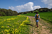 Wanderer auf dem Pferdeweg, Cami de Cavalls, Naturpark s'Albufera des Grau, Menorca, Balearen, Spanien