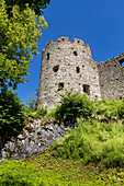 Vor der Burgruine Hohenfreyberg im Ostallgäu bei Pfronten, Bayern, Deutschland, Europa