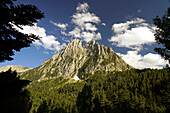  The Els Encantats mountain range in the Aigüestortes i Estany de Sant Maurici National Park, Catalonia, Spain, Europe 