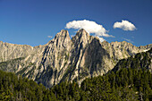  The Els Encantats mountain range in the Aigüestortes i Estany de Sant Maurici National Park, Catalonia, Spain, Europe 