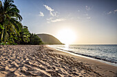 Plage de Grande Anse, Blick auf den Strand bei Deshaies, Guadeloupe, Französische Antillen, Frankreich, Europa